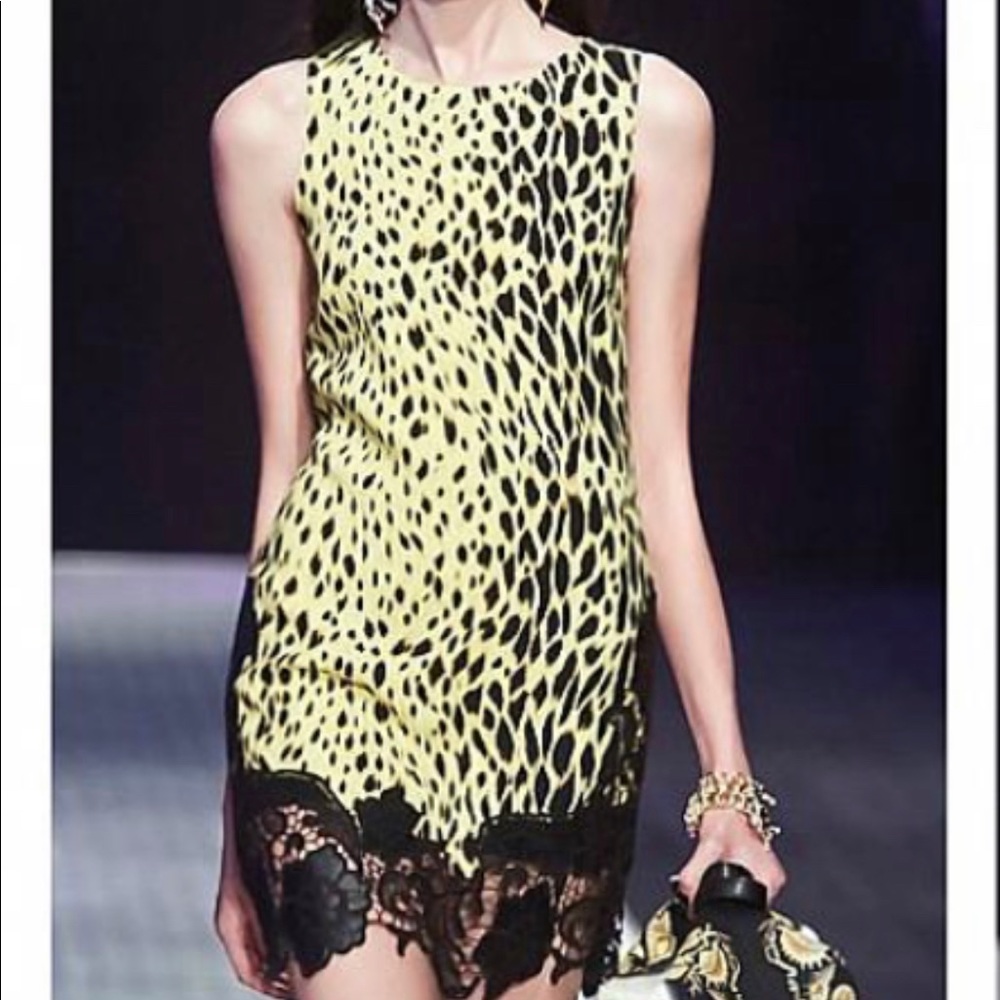 Versace Yellow and Black Leopard Print Dress